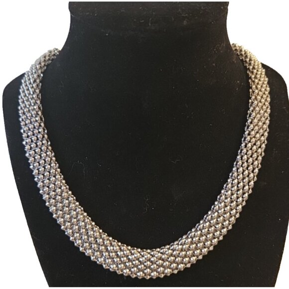 DSMK Stainless Steel Silver tone Thick Mesh Necklace Magnetic Closure Brutalist - Picture 1 of 9